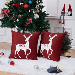 GARVEE Christmas Decorations Pillow Covers 18×18 inches 2packs Christmas Pillow Covers Deer Pattern Velvet Cushion Cases for Bed Sofa Couch Car, Red