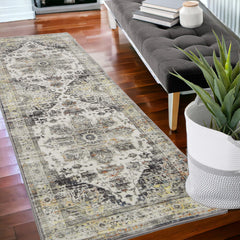 GARVEE Oriental Runner Rug 2x6 Modern Rug for Bedroom Machine Washable Rug Vintage Floor Mat for Dining Retro Floor Cover Aesthetic Non-Shedding Anti-Slip Kitchen Mat,Grey