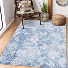 GARVEE 8x10 Bedroom Area Rug Modern Floral Area Rug Non-Slip Indoor Throw Carpet Washable Rug Large Botanical Accent Area Rug Colorful Floor Carpet for Living Room Bedroom Kitchen Nursery, Blue/White