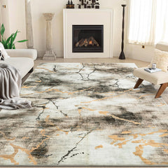 GARVEE Washable Area Rug 5x7 Contemporary Abstract Rug for Bedroom with Non Slip Backing Low Pile Soft Marble Printed Floor Carpet Foldable Non-Shedding Throw Rug for Living Room Office, Brown