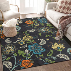 GARVEE Washable Floral Rug 5x7 - Modern Botanical Design, Low Pile, Non-Slip TPR Backing, Polyester, Easy Care, Living Room, Bedroom, Kitchen