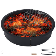 GARVEE 32 inch Inner Fire Pit Ring, Outdoor 2.5MM Steel Firepit Ring Large Bonfire Fire Pit Insert Round, Above In-Ground Fire Pit, Outside Wood Burning DIY for Camping Garden Patio,Black