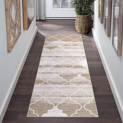 GARVEE Runner Rug 2x6 Feet Washable Modern Moroccan Hallway Runner, Non-Slip Stain Resistant Area Rug Contemporary Geometric Kitchen Mat Entryway Carpet Runner for Doorway Bedside, Taupe