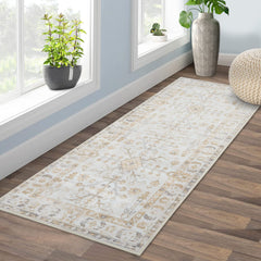 GARVEE 2x6 Runner Rug Stain Resistant Entryway Persian Indoor Anti Slip Backing Area Rug Low Pile Non-Slip Non-Shedding Floor Carpet for Kitchen Laundry Living Bathroom, Yellow / 2’ x 6’