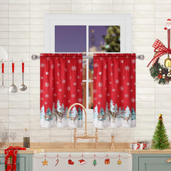 GARVEE Christmas Kitchen Curtain 36 Inch Tier Curtains Window Treatment Rod Pocket for Home Decor 2 Panels for Bathroom, Living Room Christmas Decoration