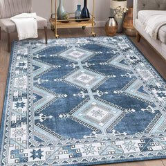 GARVEE Washable Rug 5x7 Moroccan Rug Bohemian Farmhouse Rustic Indoor Floor Carpet Non-Slip Non Shedding Vintage Throw Carpet for Entryway Laundry Bedroom, Navy