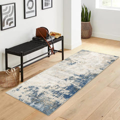 GARVEE Washable Runner Rug 2x6 Runner Modern Rug Non Slip Kitchen Rugs Abstract Distressed Indoor Entryway Rug Soft Bathroom Rugs Stain Resistant Carpet for Hallway Laundry Bedroom 2'x6' Blue/Tan