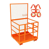 GARVEE 43x45 Inch Forklift Safety Cage, 1800LBS Capacity Forklift Man Basket Work Platform with Guardrail and Safety Lock for 1-3 People, 2 Wheels with Brakes and 2 Wheels Without Brakes