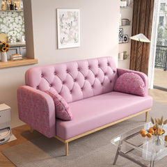 GARVEE Upholstered Loveseat Couch With 2 Piercing-Shaped Pillows Wooden Legs Button Tufted Cushion Couch Sleeper Armrest Sofa For Guest Room Office Living Room Bedroom Apartment Light Pink As shown