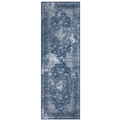 JOLENE.K Washable Rugs 2x6 Runner Rug Distressed Carpet Throw Rugs Oriental Rug for Living Room Rug Vintage Rugs for Bedroom Kitchen Rugs Low Pile Office Rug Medallion Floor Cover Blue