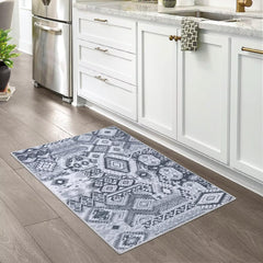 GARVEE 2x3 Small Washable Rugs Non Slip Backing Indoor Entry Rug Front Door Mat Farmhouse Tribal Kitchen Rug Chenille Low Pile Throw Carpet for Entryway Bathroom Bedside Front Doormat Grey