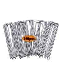 GARVEE 100 pcs 7.8 Inches U-Type Heavy Duty Galvanized Steel Garden Stakes Staples Securing Pegs for Securing Weed Fabric Landscape Fabric Netting Ground Sheets and Fleece, Garden Staples Pins