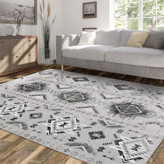 NANAN Boho Rug 5x7 Washable Vintage Rug Tribal Rugs for Living Room Bedroom Southwestern Office Carpet Moroccan Rug Distressed Dining Room Area Rugs Low Pile Farmhouse Floor Cover Grey