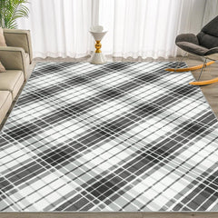 GARVEE Area Rugs 9x12 Living Room Washable Rug Modern Plaid Black Rug Low Pile Non Slip Cross Lines Print Carpet Indoor Soft Bedroom Rug Foldable Thin Rug for Dining Room Home Office Nursery Black