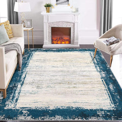 Garvee Washable Bordered Area Rugs 5x7 Non Slip Living Room Rug Modern Printed Bedroom Rug Indoor Contemporary Floor Carpet Non Shedding Throw Carpet for Nursery Dining Room Home Office Teal