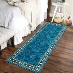 GARVEE Hallway Rug 2x8 Washable Non-Slip Kitchen Runner Rug, BordeTeal Design Soft Bathroom Rug Indoor Carpet for Entrance Bedroom Laundry Living Room, Teal