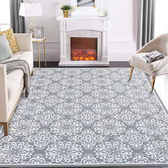 Garvee Washable Rugs 8x10 Large Area Rugs for Living Room Non Slip Modern Rug Floral Print Accent Rug Soft Faux Wool Vintage Rug Non Shedding Throw Carpet for Bedroom Dining Room Home Office Grey