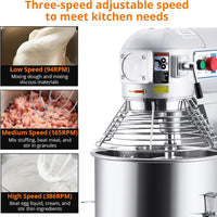 GARVEE 15QT Commercial Food Mixer, Professional Large Stand Mixer With 3-Speed Adjustable, Heavy Duty Electric Dough Mixer for Restaurant Industrial Grade, Steel Bowl, Dough Hooks