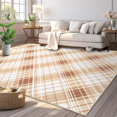 GARVEE Area Rugs 5x7 Rugs for Living Room Modern Plaid Washable Rug Indoor Soft Bedroom Rug Low Pile Non Slip Cross Lines Print Carpet Foldable Thin Rug for Dining Room Home Office Nursery Coffee