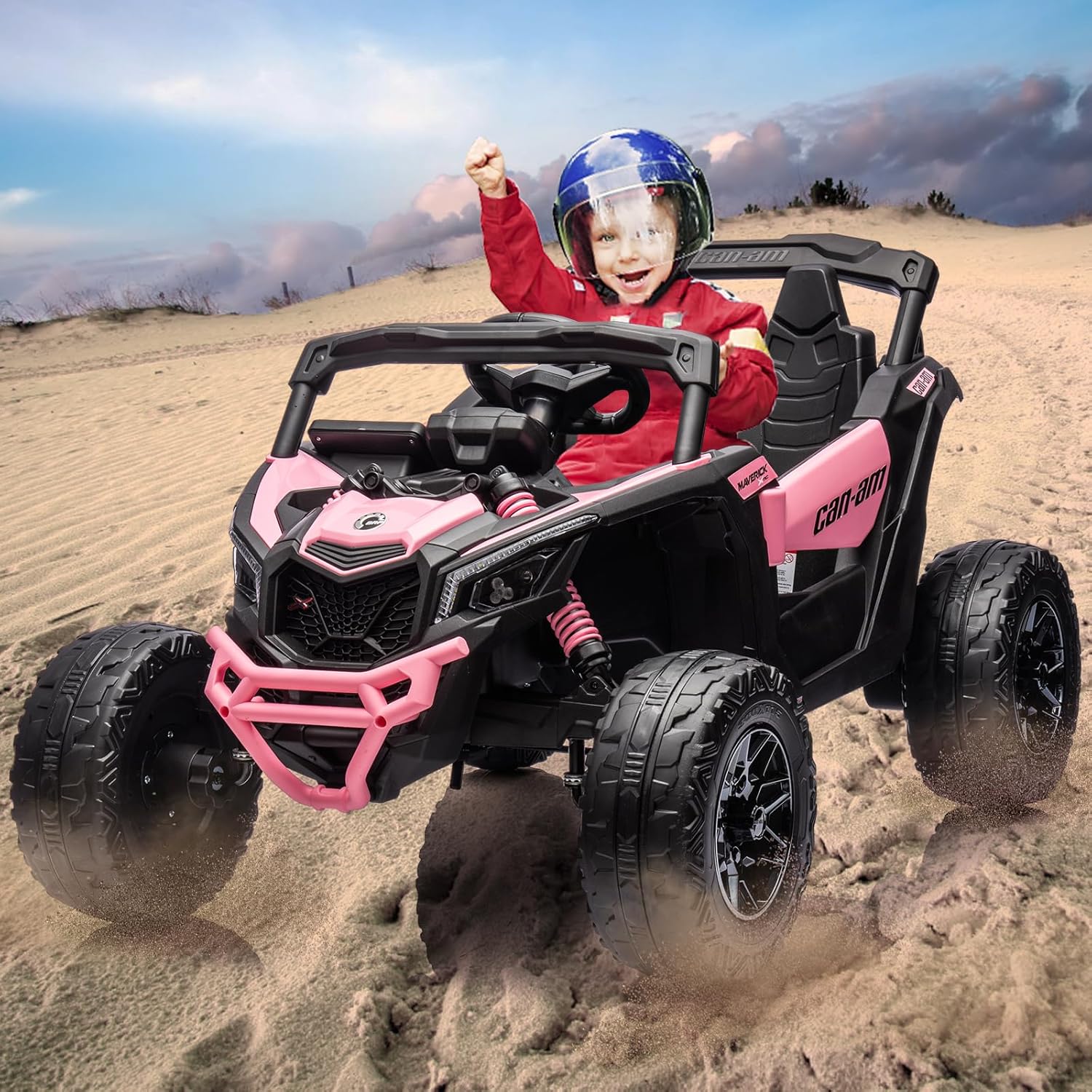 GARVEE 12V Can-Am Ride-On UTV: Remote Control, Large Seat, Music, LED Lights, Spring Suspension, for Boys & Girls - Pink