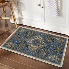 GARVEE Vintage Area Rug 2x3 Plush Doormat Entryway Rug Indoor Oriental Tribal Front Door Mat Aesthetic Floral Distressed Mat for Kitchen Living Room Bedroom Laundry Bathroom Non-Shedding Blue