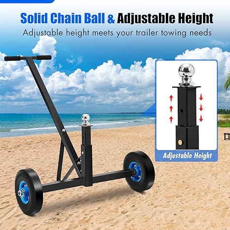 GARVEE Adjustable Trailer Dolly 600 lbs Capacity Utility, Carbon Steel Trailer with Adjustable Height & 2 Inch Ball, 16 Inch Pneumatic Tires and Universal Wheel, Trailer Mover Dolly for Boats, Kayaks, Canoes