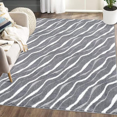 GARVEE Large Area Rug 12x18 Bohemian Modern Contemporary Solid Easy-Cleaning Area Rug Non Shedding Indoor Throw Carpet for Bedroom Living Room, Dark Grey/White