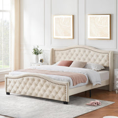 GARVEE King Size Upholstered Platform Bed Frame with Tall Headboard 47.2