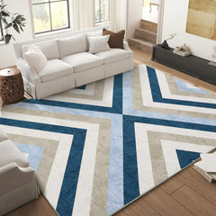 GARVEE Living Room Rug Washable Rug 8x10 Area Rugs Large Modern Area Rug for Bedroom Indoor Soft Rug Accent Rug Non Slip Low Pile Throw Carpet for Dining Room Office Blue