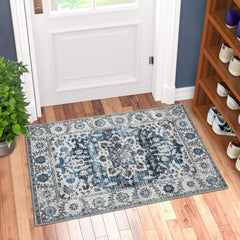 GARVEE Area Rug 8x10 for Living Room Blue Boho Rug Non-Slip Washable Rug Washable Vintage Rug Low Pile Large Rug for Bedroom Dining Room Non-Slip Non-Shedding Low-Pile Indoor Soft Rugs