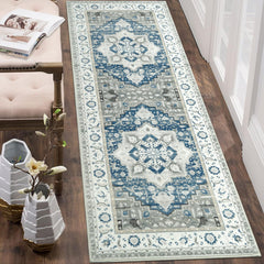 Garvee Hallway Runner Rug 2x6 Kitchen Runner Rug Long Entryway Runner Rug Vintage Rug Machine Washable Runner Rug Low Pile Stain Resistant Runenr Rug for Hallway Laundry Entryway, 2' x 6' Blue