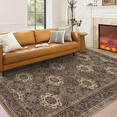 GARVEE Traditional Floral Area Rug 8x10 Moroccan Trellis Floor Cover Vintage Indoor Thick Plush Floor Carpet for Living Room Bedroom Non-Slip Non-Shedding Retro Oriental Accent Rug Brown