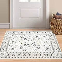 GARVEE Runner Rug 2x8 Washable Rug Area Rug Vintage Hallway Indoor Floor Mat Thin Rug Retro Distressed Carpet Black Floral Country Accent Rug Non Slip Bathroom Kitchen Bedroom Living Room Beige 2'x8'