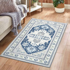 GlowSol Area Rug 2x3 Blue Entryway Rug Washable Indoor Mat Distressed Carpet Thin Rug Chenille Mat Foldable Accent Rug for Bathroom Kitchen Bedroom, Blue, 2’x3’