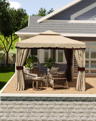 GARVEE 10'X 10' Outdoor Gazebos Patio Gazebos with Netting and Curtains, Garden Pavilion for Patio, Backyard, Lawn - Khaki