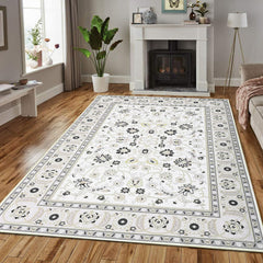 GARVEE Washable Area Rug Small 3x5 Area Rug Vintage Distressed Area Rug Floral Throw Carpet Floor Cover Rug Boho Rug for Living Room Bedroom Kitchen Home Office, Ivory/Black