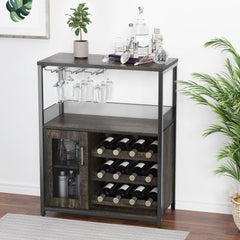 GARVEE Large Storage Wine Cabinet with Detachable Rack & Mesh Door, Grey - White