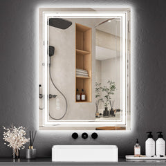 GARVEE LED Bathroom Mirror with Lights, Anti-Fog, Dimmable, Dual Light Source, Memory, Adjustable Brightness, 3 Colors, Waterproof, Shatterproof, Suitable for Makeup and Skincare