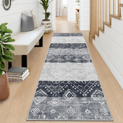 GARVEE Washable Runner Rug 2x6 Rug Runner Non-Slip Tribal Throw Rug Stain Resistant Kitchen Runner Rugs Non-Skid Washable Hallway Runner, Geometric Print Distressed Rug for Entryway Bathroom,Grey