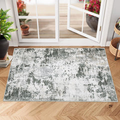 GARVEE Area Rug Living Room 3x5 Modern Abstract Anti-Slip Area Rug Low Pile Distressed Rug Machine Washable Coastal Grey Rugs Floor Mats for Home High Traffic Area - Green/Grey / 2'x3'