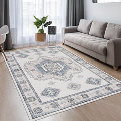 GARVEE Area Rug 4x6 Washable Rug Tribal Medallion Area Rug Non Slip Non Shedding Indoor Floor Carpet Lightweight Foldable Accent Rug for Dining Room Home, Beige