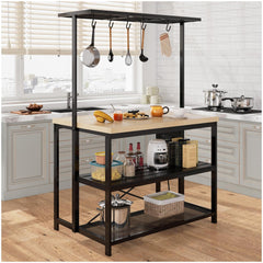 GARVEE Kitchen Island，Bakers Rack，Coffee Bar Table, Large with Charge, Pear Wood Tabletop and Black Metal Frame