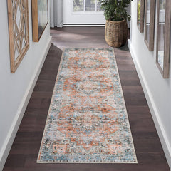 GARVEE Runner Rug 2x6 Feet Washable Vintage Distressed Hallway Runner, Non-Slip Stain Resistant Area Rug Traditional Medallion Kitchen Mat Entryway Carpet Runner for Bedside, Terracotta