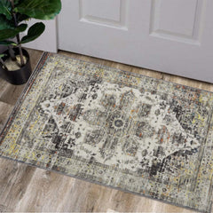 GARVEE Entryway Area Rug Vintage Medallion Small Rug Traditional Distressed Accent Rug Indoor Door Mat Non Slip Floor Cover Carpet for Kitchen Living Room Bedroom Dining Room, 2' x 3', Grey