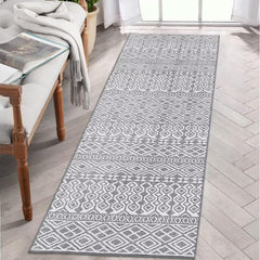 GARVEE Machine Washable Runner Rug 2x8 Geometric Kitchen Rug Runner Soft Thin Hallway Runner Non Slip Low Pile Bedroom Throw Carpet Long Entryway Runner Non Slip Laundry Bathroom Rug, Grey