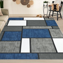 GARVEE Large Rug 8x10 Boxes Geometric Rug Non Slip Rubber Backing Rug Washable Bedroom Rug Non Shedding Accent Carpet for Living Room, Dark Blue