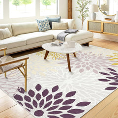 GARVEE Boho Rug 9x12 Large Area Rug Modern Floral Area Rug Solid Accent Area Rug Non Slip Non Shedding Indoor Throw Carpet Rug Ultra-Thin Indoor Floor Cover for Living Room, Beige/Yellow