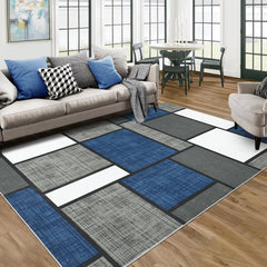 GARVEE Washable Rugs 9x12 Area Rug for Living Room Machine Geometric Modern Rug Non Slip Rug Contemporary Carpet for Bedroom Soft Large Rug Stain Resistant Floor Mat Classroom Office Rug Blue 9'x12'