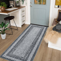 GARVEE Braided Print Washable Rug 2x6 Non-Slip Runner Ultra-Thin Polyester Cozy Texture Distressed Farmhouse Mat for Kitchen, Bedroom, Entryway