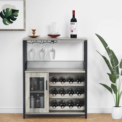 Large Storage Wine Cabinet with Detachable Rack & Mesh Door, Grey
